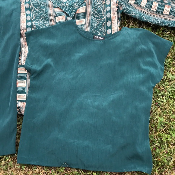 AB Sport 3 pc Green Geometric Pants Set Jacket Top - Picture 1 of 11